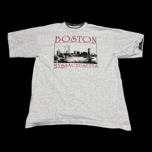 Vintage 90s Belton Boston Massachusetts Skyline Gray Cotton Shirt Men's XL